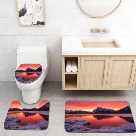GOHAO Sunrise Over Vermillion Lake 3 Piece Bathroom Rugs Set Bath Rug Contour Mat and Toilet Lid Cover
