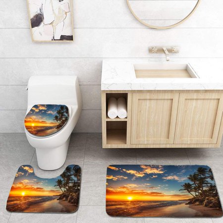 GOHAO Sunrise Over beach1 3 Piece Bathroom Rugs Set Bath Rug Contour Mat and Toilet Lid Cover