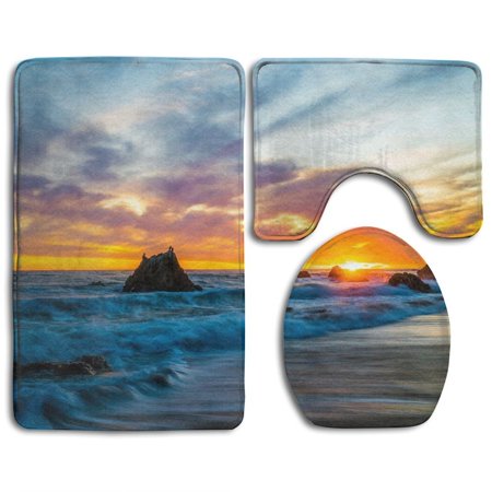 GOHAO Sunrise Sea 3 Piece Bathroom Rugs Set Bath Rug Contour Mat and Toilet Lid Cover
