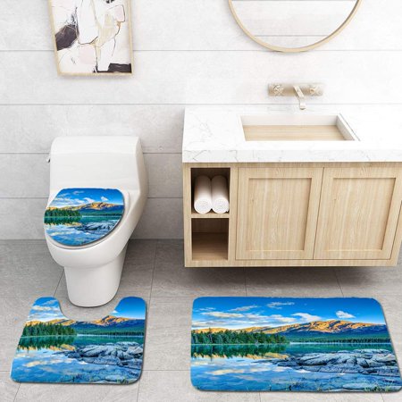 GOHAO Sunrise at Pyramid Lake 3 Piece Bathroom Rugs Set Bath Rug Contour Mat and Toilet Lid Cover