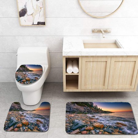 GOHAO Sunrise on Little Hunters Beach 3 Piece Bathroom Rugs Set Bath Rug Contour Mat and Toilet Lid Cover