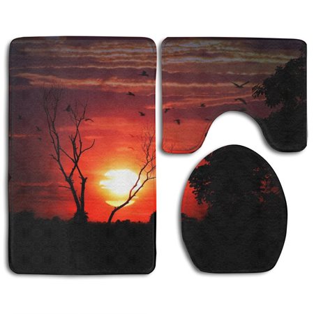 GOHAO Sunset 3 Piece Bathroom Rugs Set Bath Rug Contour Mat and Toilet Lid Cover
