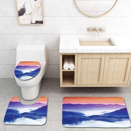 GOHAO Sunset 3 Piece Bathroom Rugs Set Bath Rug Contour Mat and Toilet Lid Cover