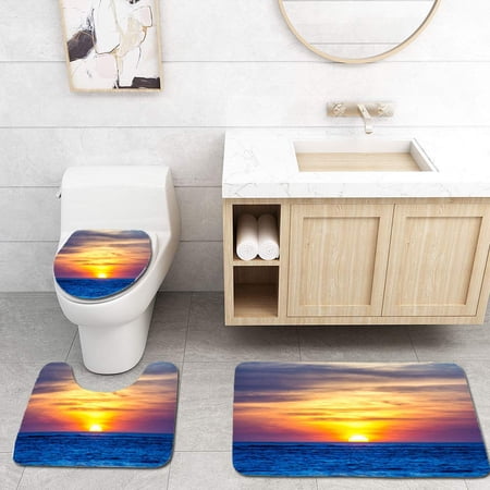 GOHAO Sunset Above sea 3 Piece Bathroom Rugs Set Bath Rug Contour Mat and Toilet Lid Cover