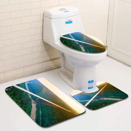 GOHAO Sunset Aerial New River Gorge Bridge 3 Piece Bathroom Rugs Set Bath Rug Contour Mat and Toilet Lid Cover