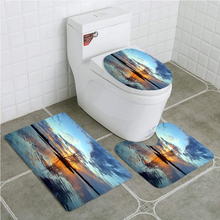 GOHAO Sunset at Amazonas 3 Piece Bathroom Rugs Set Bath Rug Contour Mat and Toilet Lid Cover