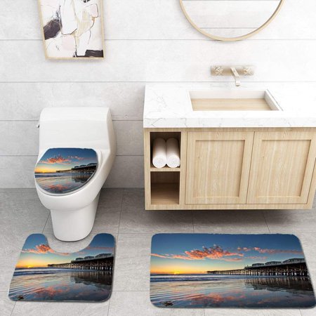 GOHAO Sunset at Crystal Pier in Pacific Beach San Diego California 3 Piece Bathroom Rugs Set Bath Rug Contour Mat and Toilet Lid Cover