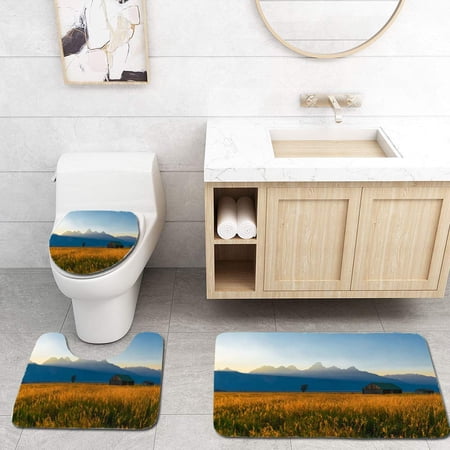 GOHAO Sunset in Grand Teton National Park 3 Piece Bathroom Rugs Set Bath Rug Contour Mat and Toilet Lid Cover