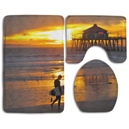 GOHAO Sunset in Home Endless Summer 3 Piece Bathroom Rugs Set Bath Rug Contour Mat and Toilet Lid Cover