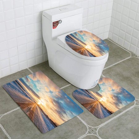 GOHAO Sunset in Winter 3 Piece Bathroom Rugs Set Bath Rug Contour Mat and Toilet Lid Cover