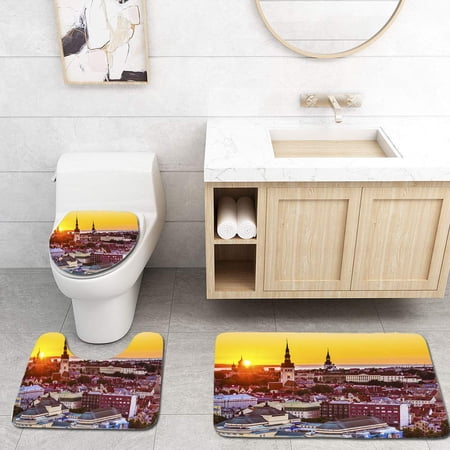 GOHAO Tallinn Estonia Sunset 3 Piece Bathroom Rugs Set Bath Rug Contour Mat and Toilet Lid Cover