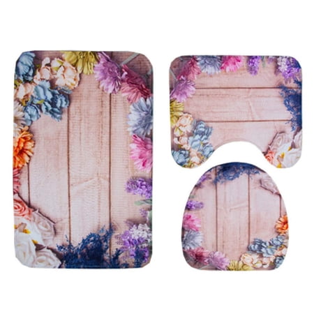 GOHAO Tbathroom-rug-a06 3 Piece Bathroom Rugs Set Bath Rug Contour Mat and Toilet Lid Cover