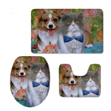 GOHAO Tbathroom-rug-a66 3 Piece Bathroom Rugs Set Bath Rug Contour Mat and Toilet Lid Cover