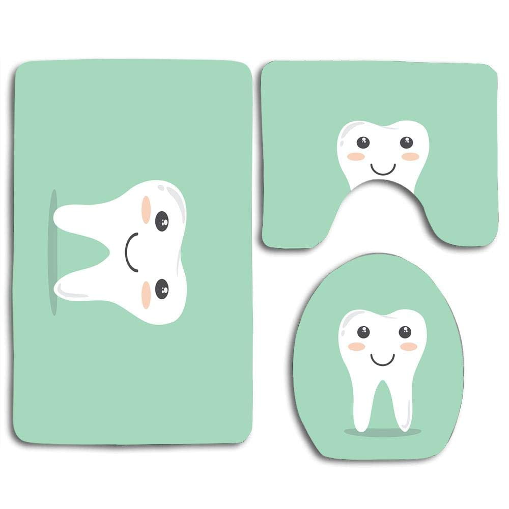 GOHAO Teeth-cartoon-hygiene-cleaning 3 Piece Bathroom Rugs Set Bath Rug ...