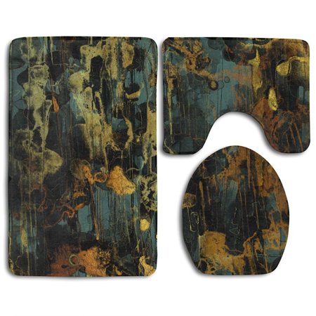 GOHAO Texture Camouflage Camo 3 Piece Bathroom Rugs Set Bath Rug Contour Mat and Toilet Lid Cover
