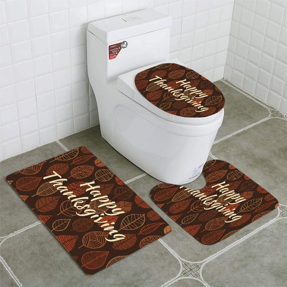 GOHAO Thanksgiving Leaves Brown Flannel Bath Rugs, 3' x 2' (3 Pieces)