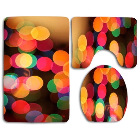 GOHAO The First Bokeh Christmas 3 Piece Bathroom Rugs Set Bath Rug Contour Mat and Toilet Lid Cover