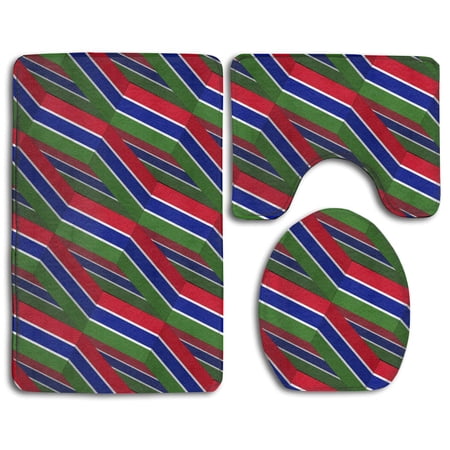 GOHAO The Gambia Flag 3D Art 3 Piece Bathroom Rugs Set Bath Rug Contour Mat and Toilet Lid Cover
