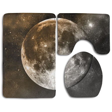 GOHAO The Moon 3 Piece Bathroom Rugs Set Bath Rug Contour Mat and Toilet Lid Cover
