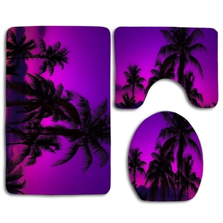 GOHAO The Plum Blossom 3 Piece Bathroom Rugs Set Bath Rug Contour Mat and Toilet Lid Cover