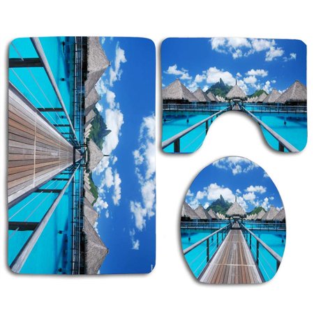 GOHAO The St Regis Bora Bora Resort Villas 3 Piece Bathroom Rugs Set Bath Rug Contour Mat and Toilet Lid Cover