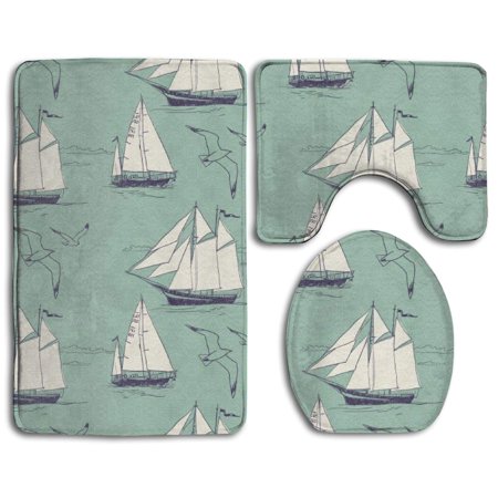 GOHAO The Yacht Sail Ocean 3 Piece Bathroom Rugs Set Bath Rug Contour Mat and Toilet Lid Cover