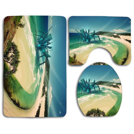 GOHAO Thursday Beach 3 Piece Bathroom Rugs Set Bath Rug Contour Mat and Toilet Lid Cover