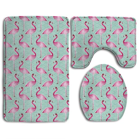 GOHAO Tidy Flamingos 3 Piece Bathroom Rugs Set Bath Rug Contour Mat and Toilet Lid Cover