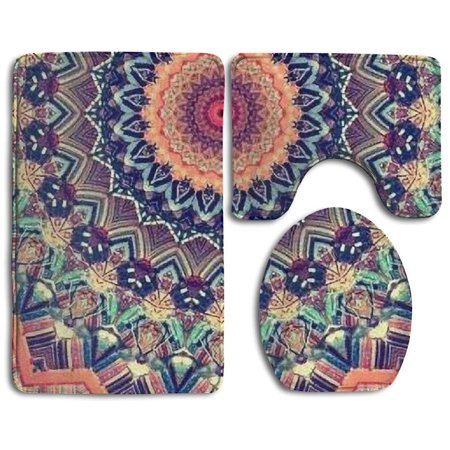 GOHAO Tie Die Floral Mandala 3 Piece Bathroom Rugs Set Bath Rug Contour Mat and Toilet Lid Cover