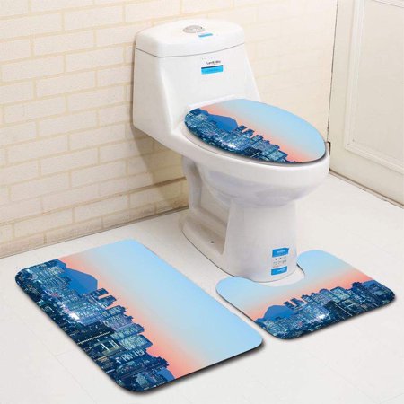 GOHAO Tokyo Skyline at Dusk 3 Piece Bathroom Rugs Set Bath Rug Contour Mat and Toilet Lid Cover