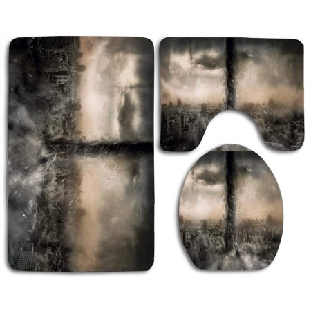 GOHAO Tornado Hell 3 Piece Bathroom Rugs Set Bath Rug Contour Mat and Toilet Lid Cover