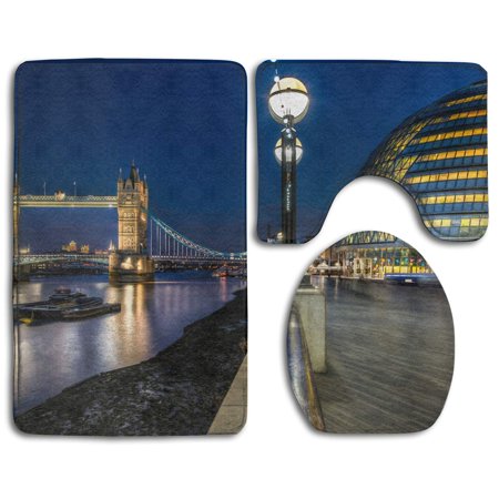 GOHAO Tower Bridge City 3 Piece Bathroom Rugs Set Bath Rug Contour Mat and Toilet Lid Cover