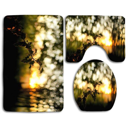 GOHAO Tree Branch Bokeh 3 Piece Bathroom Rugs Set Bath Rug Contour Mat and Toilet Lid Cover
