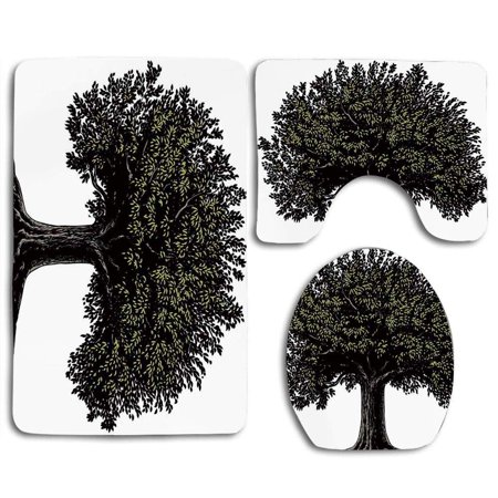 GOHAO Tree Life digital Mature Fruit Tree in Retro Engraving Style King 3 Piece Bathroom Rugs Set Bath Rug Contour Mat and Toilet Lid Cover