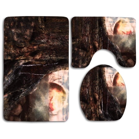 GOHAO Tree Worlds No 3 Piece Bathroom Rugs Set Bath Rug Contour Mat and Toilet Lid Cover