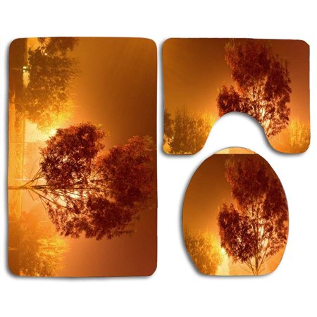 GOHAO Trees by Streetlight 3 Piece Bathroom Rugs Set Bath Rug Contour Mat and Toilet Lid Cover