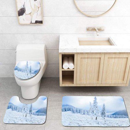 GOHAO Trees in Fog 3 Piece Bathroom Rugs Set Bath Rug Contour Mat and Toilet Lid Cover