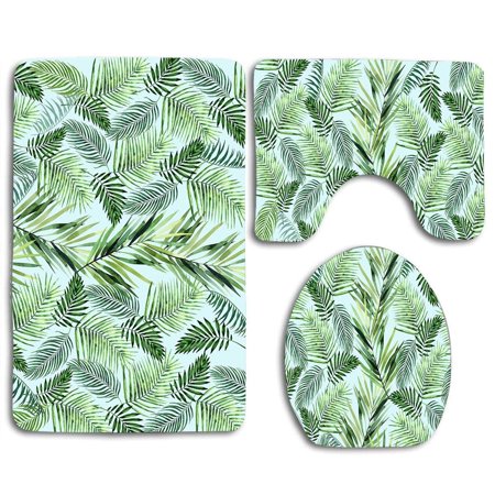 GOHAO Tropical Ferns Palm Tree 3 Piece Bathroom Rugs Set Bath Rug Contour Mat and Toilet Lid Cover