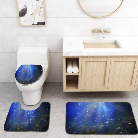 GOHAO Tropical Fish Near Coral Reef 3 Piece Bathroom Rugs Set Bath Rug Contour Mat and Toilet Lid Cover