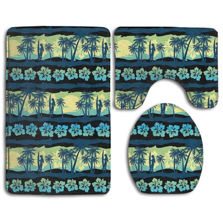 GOHAO Tropical Frangipani Green Sunrise 3 Piece Bathroom Rugs Set Bath Rug Contour Mat and Toilet Lid Cover
