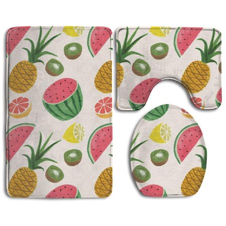 GOHAO Tropical Fruits 3 Piece Bathroom Rugs Set Bath Rug Contour Mat and Toilet Lid Cover