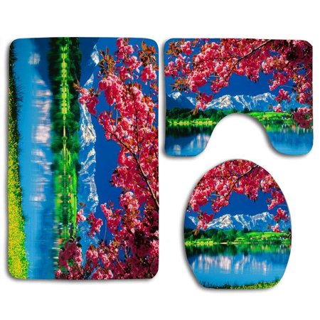 GOHAO Tulip Fields 3 Piece Bathroom Rugs Set Bath Rug Contour Mat and Toilet Lid Cover
