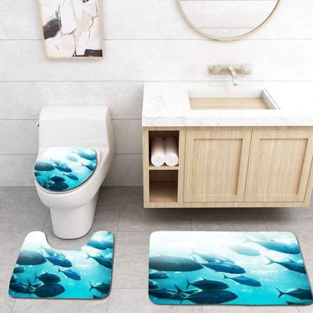 GOHAO Tuna Fish 3 Piece Bathroom Rugs Set Bath Rug Contour Mat and Toilet Lid Cover