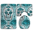 thumbnail image 1 of GOHAO Turquoise Sugar Skulls 3 Piece Bathroom Rugs Set Bath Rug Contour Mat and Toilet Lid Cover, 1 of 2