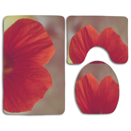 GOHAO Two Flower Petals 3 Piece Bathroom Rugs Set Bath Rug Contour Mat and Toilet Lid Cover
