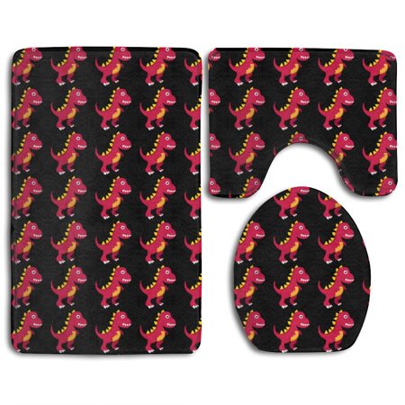 GOHAO Tyrannosaurus Dinosaur Red 3 Piece Bathroom Rugs Set Bath Rug Contour Mat and Toilet Lid Cover