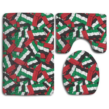 GOHAO UAE Flag 3 Piece Bathroom Rugs Set Bath Rug Contour Mat and Toilet Lid Cover