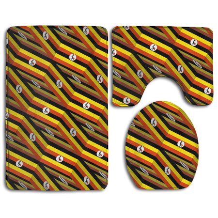 GOHAO Uganda Flag 3D Art 3 Piece Bathroom Rugs Set Bath Rug Contour Mat and Toilet Lid Cover