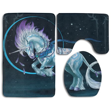GOHAO Unicorn 3 Piece Bathroom Rugs Set Bath Rug Contour Mat and Toilet Lid Cover