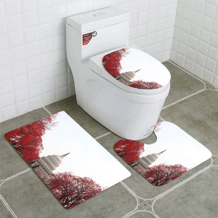 GOHAO United States Capitol Building 3 Piece Bathroom Rugs Set Bath Rug Contour Mat and Toilet Lid Cover